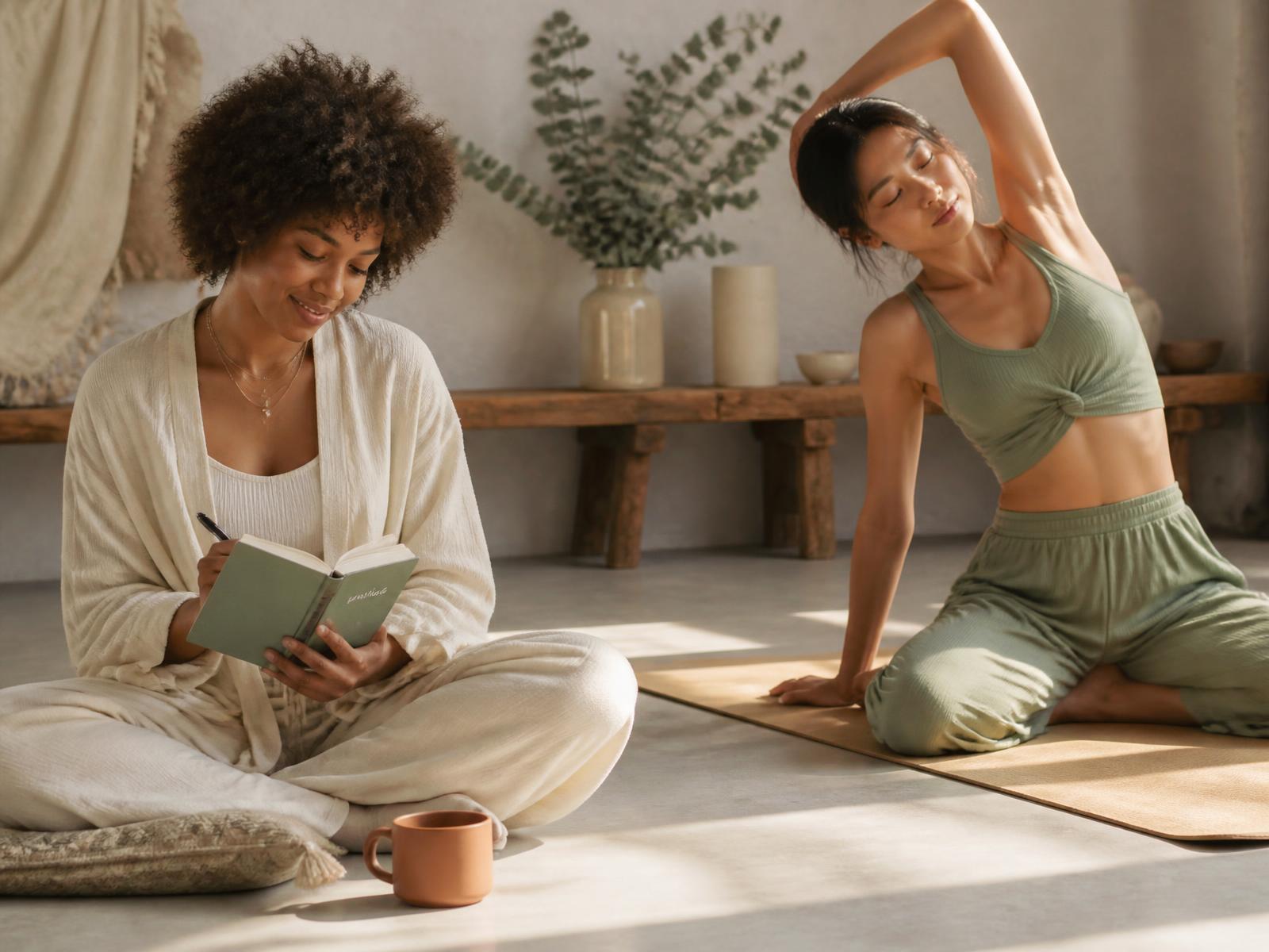 Two young women enjoying a self-care moment at home